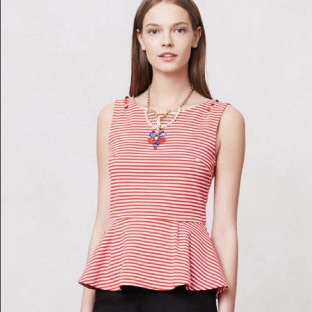 ANTHROPOLOGIE Postmark Red White Peplum top
